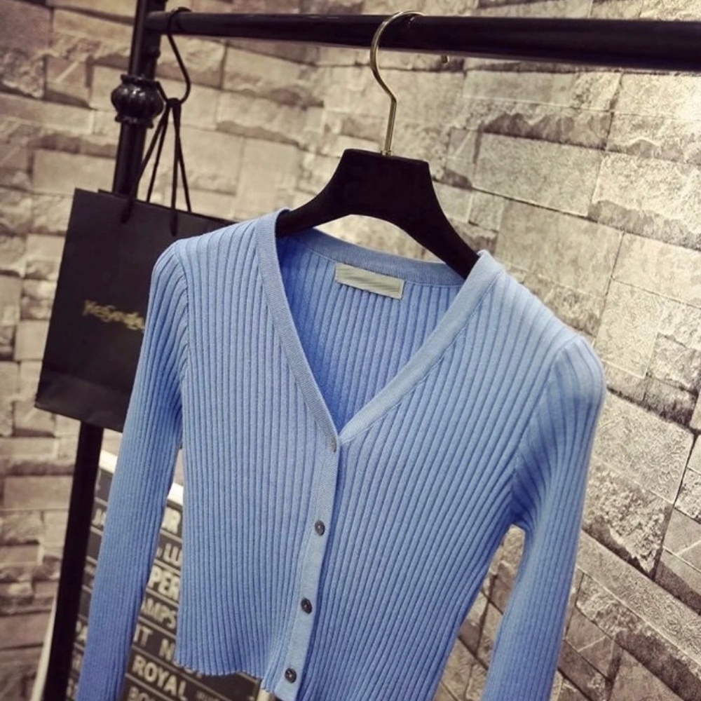 Periwinkle Blue Stretch Cardigan Sweater